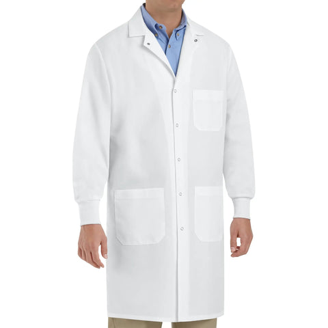 Unisex Medical Lab Coat with Cuffed Sleeves, Three Front Pockets, White Lightweight Cotton Poly Blend, Medium US Size for Daylong Rounds