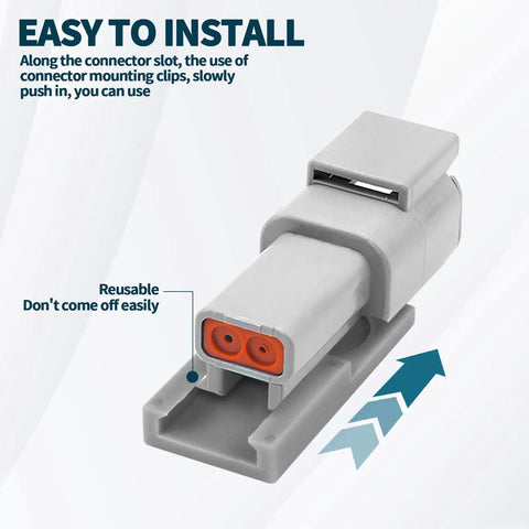 Close-up of 25 Pack Connector Mounting Clips For DTM DTP DT DTHD Series Connectors showing installation feature.