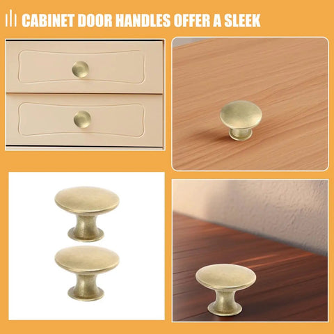 6pc Vintage Round Cabinet Knobs Gold Antique Finish with DIY friendly easy install drawer pulls for cabinets, doors, wardrobe.