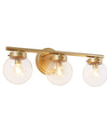 Hand Painted Vanity Light Fixtures With Clear Globe Glass Shades, Dope Modern Bathroom Lighting in gold finish with 3 bulbs