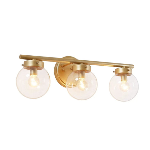 Hand Painted Vanity Light Fixtures With Clear Globe Glass Shades, Dope Modern Bathroom Lighting in gold finish with 3 bulbs
