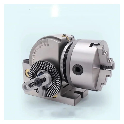 Heavy Duty 8 Inch Chuck Indexing Head Set With Precision Half Indexing For Milling Machines And Rotary Tables, side view.
