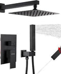 Matte Black Shower System With 10 Inch Rainfall Head, 2 In 1 Handheld Sprayer, Modern Brass Valve, Matte finish components