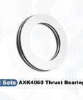 2 sets of AXK4060 Thrust Needle Roller Bearings with Washers, Chrome Steel, 40mm ID, 60mm OD, 5mm Thick, displayed on white background