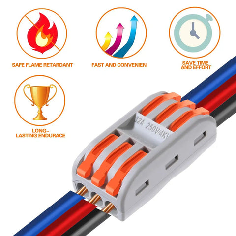 10 Pack Compact Lever Wire Nut Connectors For 3 Circuit Inline Splices 28 12 AWG Reusable No Fuss Easy Install Electrical Wire Connectors