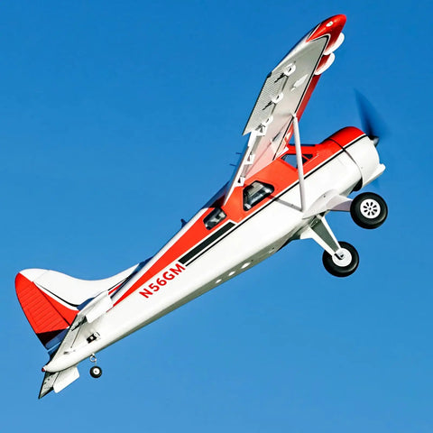 Beaver V2 Seaplane RC Plane With 2000mm Wingspan 78 Inches flying against blue sky, showing white and red design, ideal for adults.