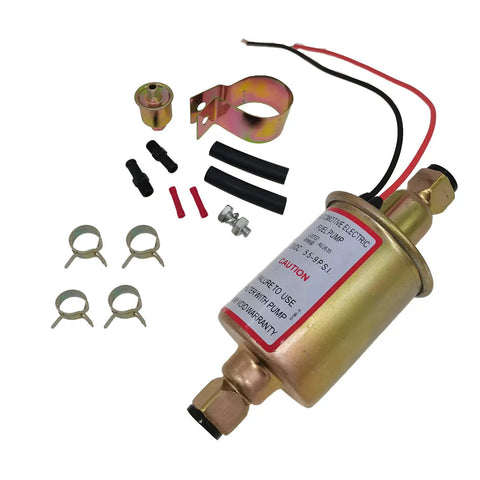 Universal 12V Electric Fuel Pump 5.5 To 9 PSI with accessories for cars, trucks, boats, generators. Easy install, durable design.