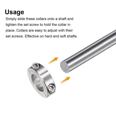 Two Piece Split Shaft Collar Clamp On For One Inch Shaft That Is Built To Lock Tight With One Point Three Quarter Inch Outer Diameter And Half Inch Width 304 Stainless Steel Set Screw Style For Positioning Spacers Stops And Bearing