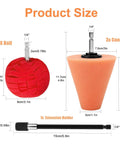 Product size dimensions of Six Piece Car Wheel Polishing Kit With Foam Cones And Balls One Quarter Inch Hex Extension Holder