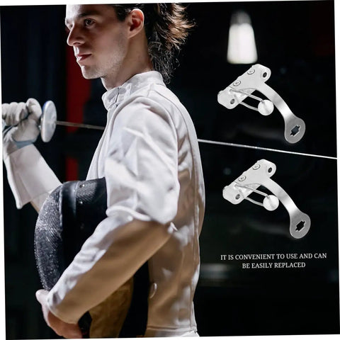 Two Pack Epee Socket Replacement Brackets For Fencing Training Tool shown in use during fencing practice session