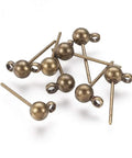 Antique Bronze Round Ball Post Stud Earrings Kit, 100 Pcs Brass Ear Pins With 1mm Loop For Jewelry Making, Vintage Style DIY Jewelry Supplies, 14.5mm Length, 12mm Width, 1.2mm Hole, brass studs