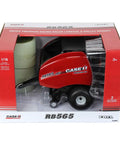 One Sixteenth Scale Case IH RB565 Round Baler Diecast Farm Toy with Two Round Bales in packaging