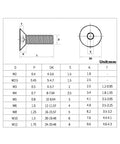 Technical diagram of Beefy Hex Socket Flat Head Screws Set 304 Stainless Steel Allen Key Furniture Bolts M5 To M16, 28mm Length