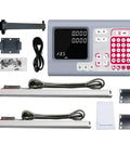 Top Shelf Two Axis Digital Readout DRO Kit With Huge LCD Panel And Dead Accurate Linear Glass Scales For Mill And Lathe Machines Built Like A Tank For Daily Shop Work - complete kit with display, scales, cables, and mounting brackets.