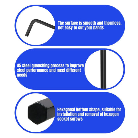 Close-up details of 8 Piece Allen Wrench Set 3/32 Inch And 2.5mm Hex Keys Black Oxide L Shaped Tools For Bike, Furniture, Auto Repair