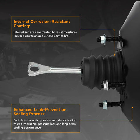 Internal view of Solid Heavy Duty Vacuum Power Brake Booster Straight Up Direct Bolt On Replacement For Chevy GMC Cadillac with corrosion-resistant coating.