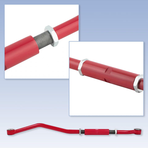 Beefy Adjustable Front Track Bar For Dodge Ram 2500HD 3500HD 2003 2013 Fits 2 To 6 Inch Lift Eyelet To Eyelet 1000 To 1100 Millimeters For On Road And Off Road Steering Upgrade, red steel adjustable bar