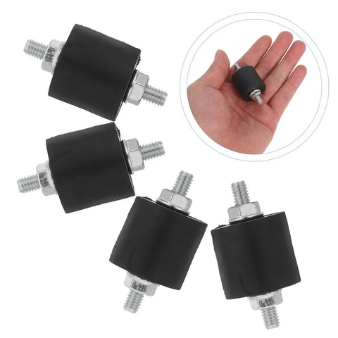 4 Pack Heavy Duty Air Compressor Vibration Mounts Rock Solid Dampening Pads in black rubber with M6 threaded steel isolators.