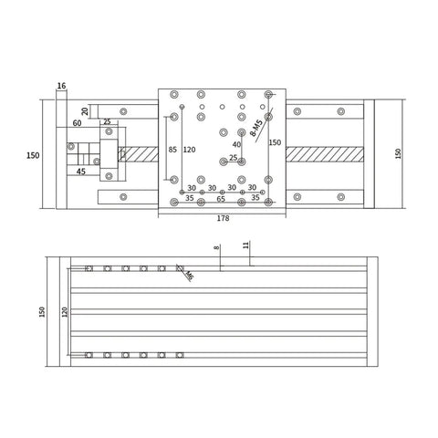 Technical drawing of Beefy Pro Grade Ball Screw Nut Travel Table for HGR20 Linear Guide SFU1610 CNC Router 700mm Travel