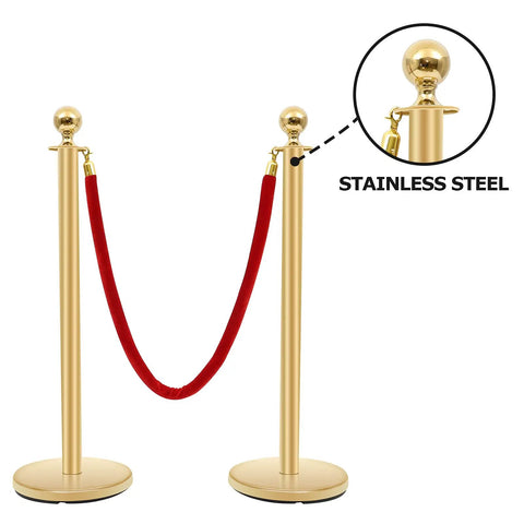 Golden Crowd Control Stanchions Set With 4.8 Foot Red Velvet Rope For Party Weddings Museums 2 Pack Heavy Duty Barrier Poles To Create Safe Queues And Elegant Lines For Event Venues Catering Halls Exhibits And More With A Sleek Golden Finish That Dazzles