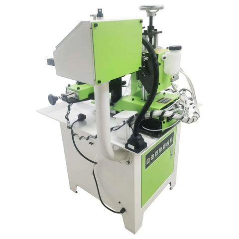 Slick CNC Circular Saw Blade Sharpener With Smart Touchscreen side view, industrial tool for 4 to 32 inch blades, digital controls.