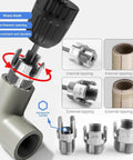 Premium 3-Piece Integrated PVC Pipe Threading Tool Set With Carbon Steel Build showing internal and external threading process.