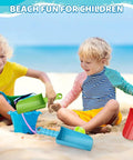 Children playing with 9 Inch Beach Sand Shovels Set For Kids And Grown Ups, Heavy Duty Solid ABS Spades, on a beach with colorful handles.