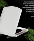 Heavy Duty White Soft Close Toilet Seat Quick Release Hinge Universal Square Fit flat out silent drop with ergonomic design.