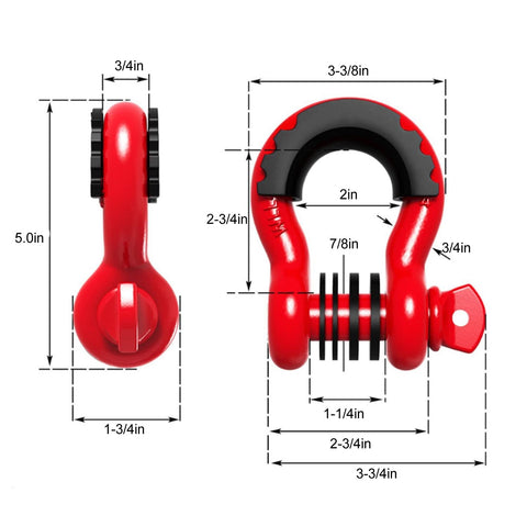Beefed Up D Ring Shackle 5952 Lbs Towing Capacity Seven Eighth Inch Screw Pin Anchor Shackle dimensions illustration