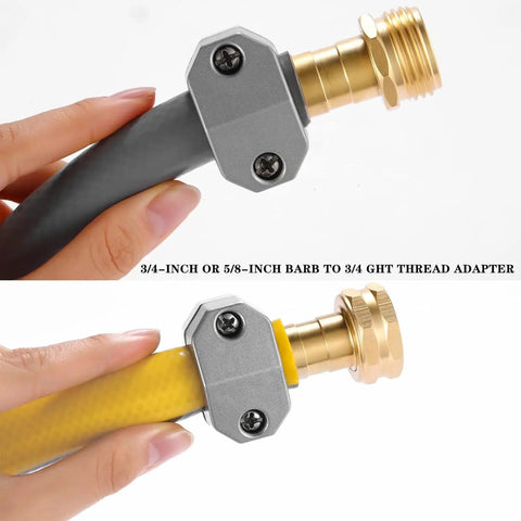 Heavy Duty Garden Hose Repair Kit With Zinc Alloy Clamps And Aluminum Fittings For 5/8 And 3/4 Inch Hoses Includes Male Female Connectors Plus Stainless Screws And Rubber Washers To Fix Leaks Fast, hose barb adapter