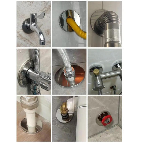 Heavy Duty Two Inch Wall Split Flange Stainless Steel Round Escutcheon Plate Cover For Pipes on various plumbing setups.