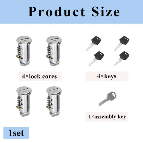 4 Pack Replacement Lock Cores For One Key System Lock Cylinders, Replacement Key Cylinder For Bike Rack with 4 keys