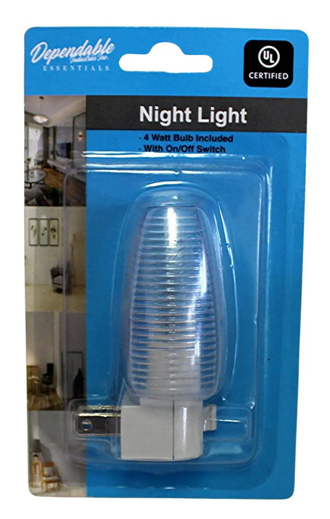 Set Of 2 Night Lights With On Off Switch UL Certified White Base Clear Top Wall Hugger Design Great For Bathroom Bedroom Hallway