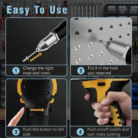 Step-by-step guide on using Smooth Operator Cordless Pop Rivet Gun With Brushless Motor Works With 20 Volt Batteries.