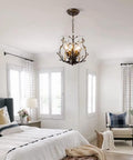 5 Light Branches Crystal Chandelier Vintage Style Ceiling Light Flush Mount For Island Dining Room Bedroom Hallway Foyer Ultra Luxe Look with Transparent Crystals and Aged Bronze Finish in a bedroom setting