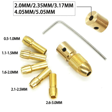 Hot Four Pack Brass Mini Collet Drill Chuck Keyless Adapter Socket For Electric Motor Shaft Rotary Tools Heavy Duty Grip And Long Life six brass collets in various sizes with hex key