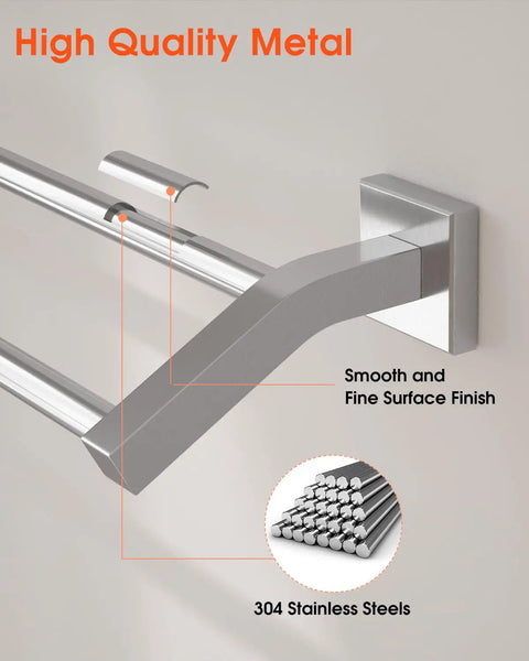 Close-up of Heavy Duty 28 Inch Double Towel Bar Wall Mount Towel Rack For Bathroom SUS304 Stainless Steel With Brushed Nickel Finish
