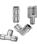 Heavy Duty 304 Stainless Steel Pneumatic Quick Connect Fittings Ten Piece Kit For Four Through Twelve Millimeter Air Lines, assorted connectors