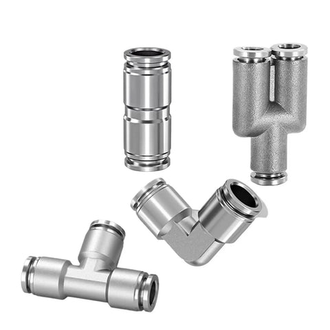 Heavy Duty 304 Stainless Steel Pneumatic Quick Connect Fittings Ten Piece Kit For Four Through Twelve Millimeter Air Lines, assorted connectors