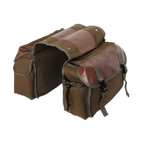 Large Capacity Multifunction Bike Bag With Tear Resistant Double Panniers in khaki, waterproof design for long distance rides on bikes and motorcycles.