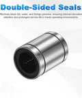 LM20UU Linear Ball Bearings 20mm Bore 32mm OD 42mm Length Four Pack Double Sided Rubber Sealed Rod Liners close-up view