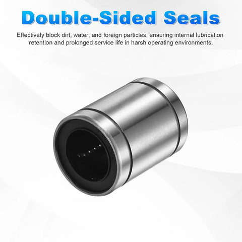 LM20UU Linear Ball Bearings 20mm Bore 32mm OD 42mm Length Four Pack Double Sided Rubber Sealed Rod Liners close-up view