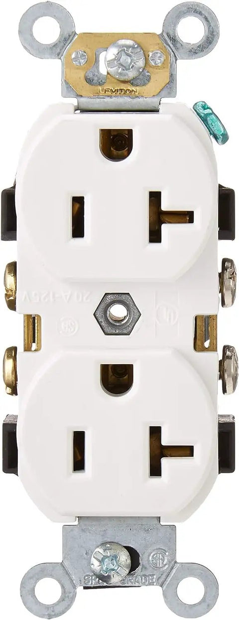 Commercial Grade Smooth Face Duplex Receptacle Built Tough For Heavy Duty Use 20 Amp 125 Volt Side Wire NEMA 5 20R 2 Pole 3 Wire