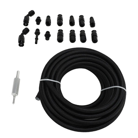 Kickin It With 6AN 3/8 Fuel Line Fitting Kit Using Flexible PTFE Nylon Hose For LS Swap EFI Systems That Are Totally Leak-Proof And Have 15 Connectors, black hose and fittings