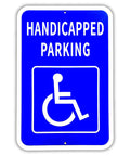 Heavy Duty Aluminum Handicap Parking Sign Ada Compliant Reflective Metal Plaque, blue background with white text and symbol.