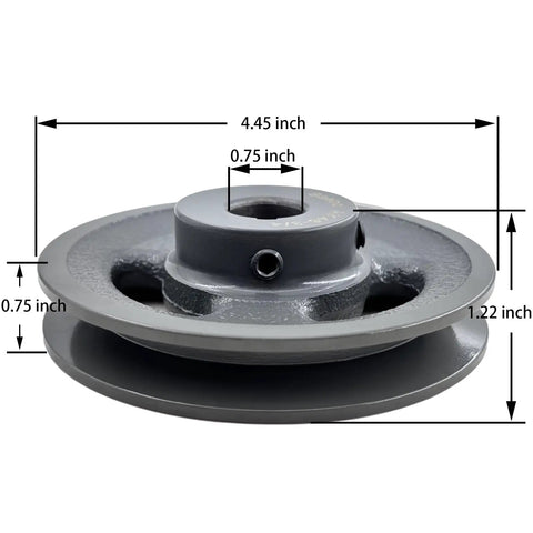 Three Quarter Inch Bore V Belt Pulley Cast Iron Motor Pulley 4.45 Inch Outside Diameter 1 Groove Fits A AX 3L 4L Belts Beefy Built Tough Machined Sheave With Rust Resistant Finish For Smooth Quiet Power Transfer