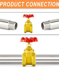 Three Quarters Inch Brass Gate Valve Heavy Duty One Piece With Female To Female Threads For Water And Gas Industrial Grade Inline Shutoff Valve With Smooth Operation And Tight Seal with metal pipes connected and red handle