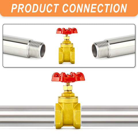 Three Quarters Inch Brass Gate Valve Heavy Duty One Piece With Female To Female Threads For Water And Gas Industrial Grade Inline Shutoff Valve With Smooth Operation And Tight Seal with metal pipes connected and red handle