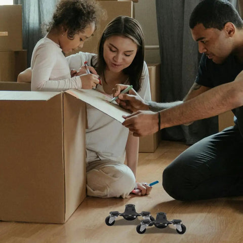 Heavy Duty 4 Pack Furniture Dollies Making Moving A Breeze Carbon Steel Frames Handling Huge Loads Without Breaking A Sweat Ideal For DIY Pros Shifting Stuff When Energy Matters Most Keeping Items Rolling Smooth Through Tight Spaces And Warehouse Rooms, two dollies on floor