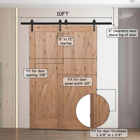Heavy Duty Sliding Barn Door Hardware Kit For Double Door Bypass And Single Track Low Ceiling Mount 5Ft Rail with wood doors